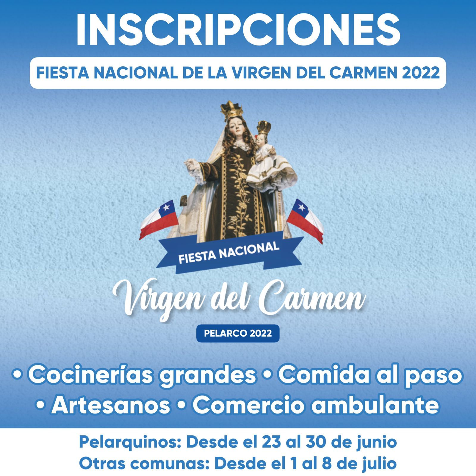 Fiesta Nacional de la Virgen del Carmen: Comienzan inscripciones para los comerciantes